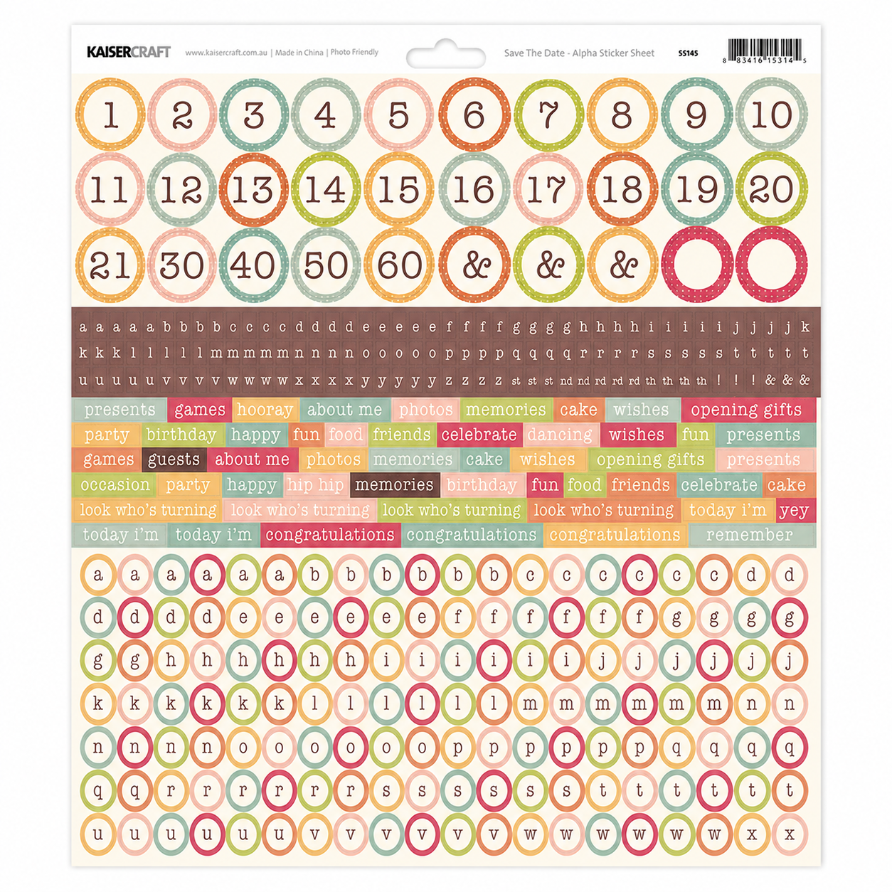 KAISERCRAFT | Save The Date | Alpha Sticker Sheet